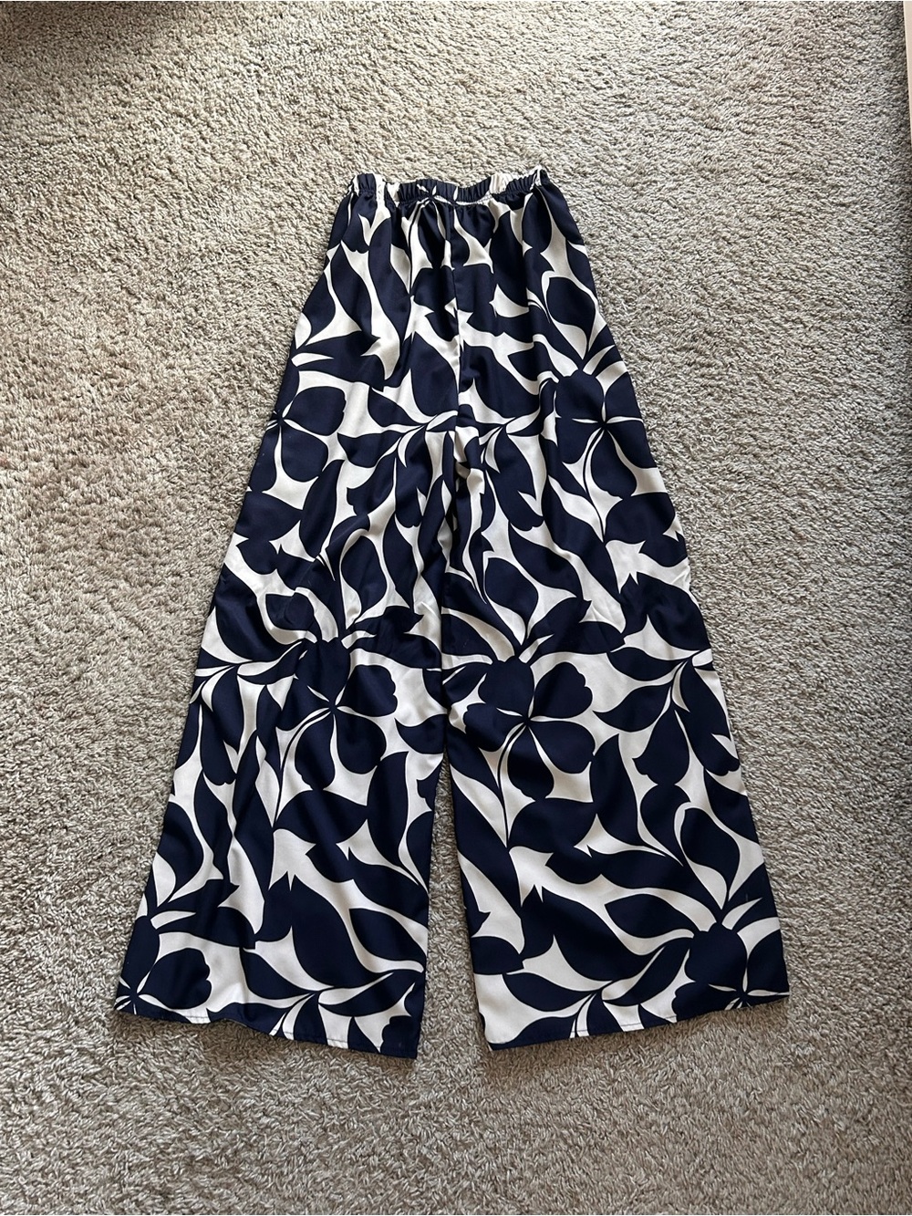 navy blue and white patterned beach pants